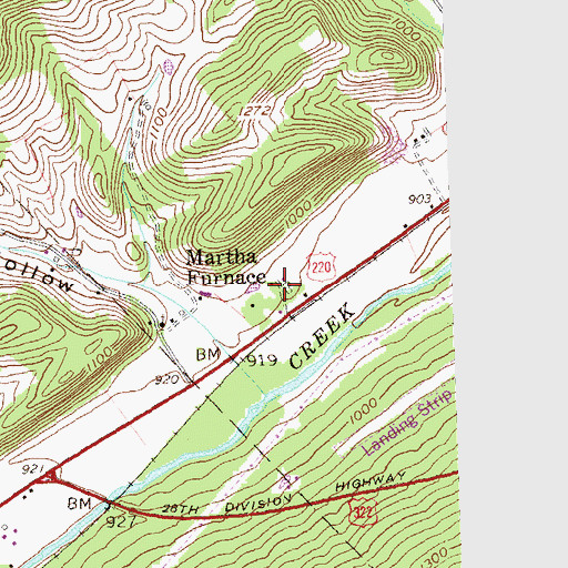 Topographic Map of Martha Furnace, PA
