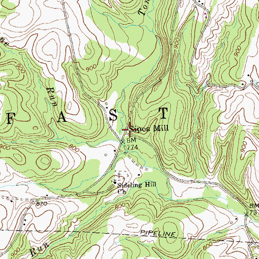 Topographic Map of Sipes Mill, PA