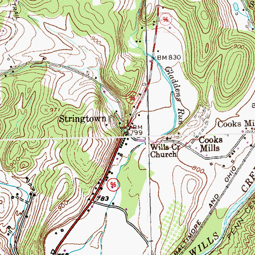 Topographic Map of Stringtown, PA