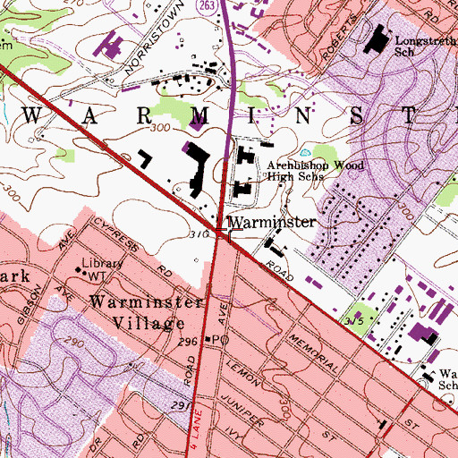 Topographic Map of Warminster, PA