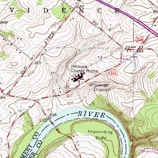 Topographic Map of Johnson County Home, PA