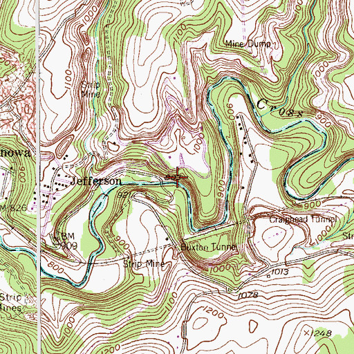 Topographic Map of Meadowcroft Rock Shelter, PA