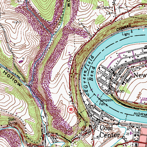 Topographic Map of California Overlook, PA