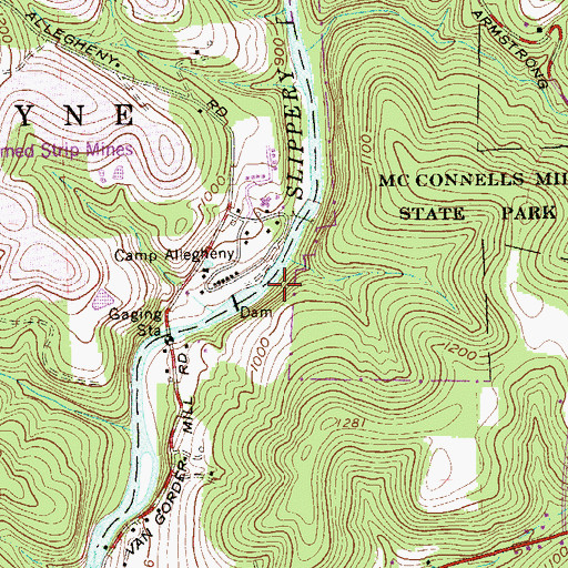 Topographic Map of Slippery Rock, PA