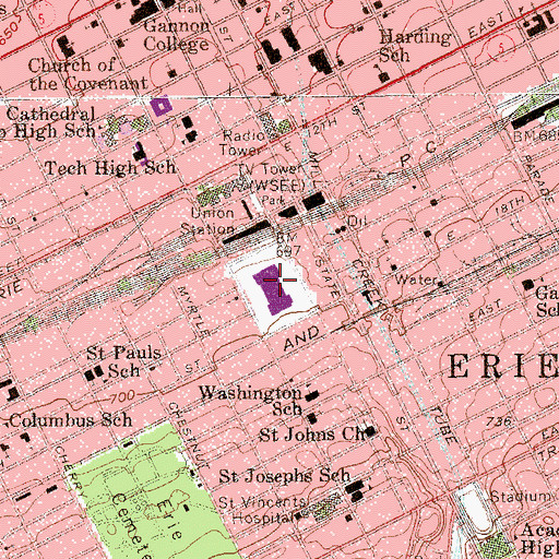 Topographic Map of Erie Central Mall, PA