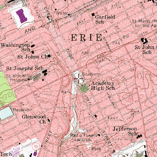 Topographic Map of Veterans Stadium, PA