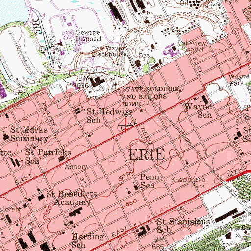 Topographic Map of East Erie Plaza, PA