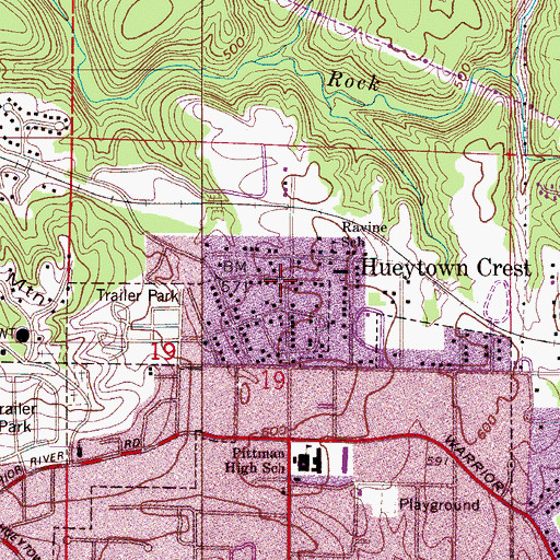 Topographic Map of Hueytown Crest, AL