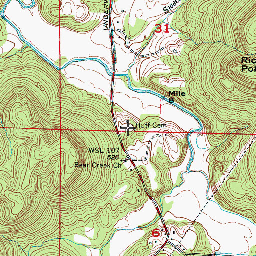 Topographic Map of Huff Cemetery, AL