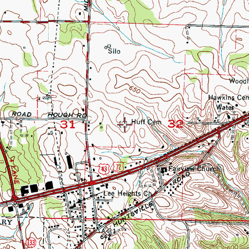 Topographic Map of Huff Cemetery, AL