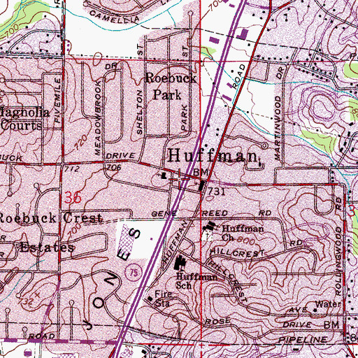 Topographic Map of Huffman, AL
