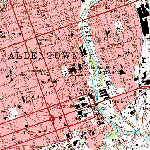 Topographic Map of Sacred Heart Hospital, PA