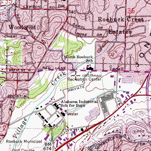 Topographic Map of Huffman Recreation Center, AL