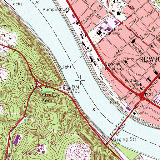Topographic Map of Stoops Ferry (historical), PA