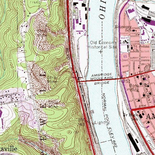 Topographic Map of West Economy, PA