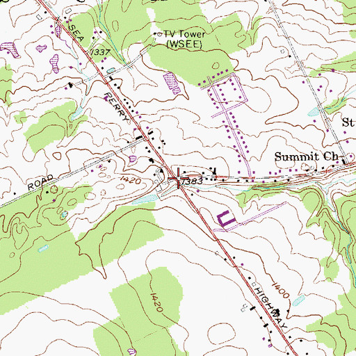 Topographic Map of Beans Corner (historical), PA