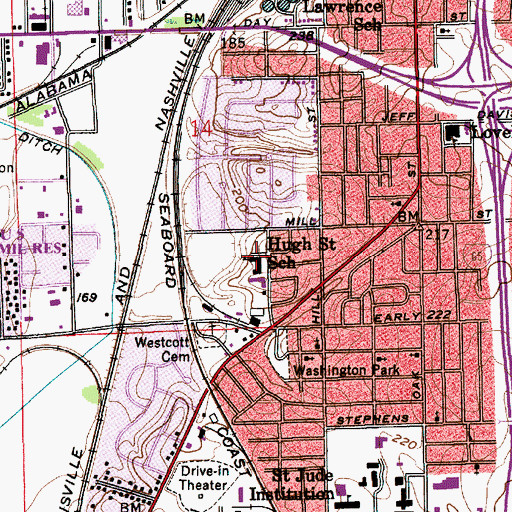 Topographic Map of Hugh Street School, AL