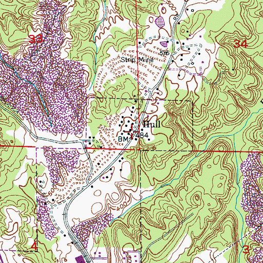 Topographic Map of Hull, AL