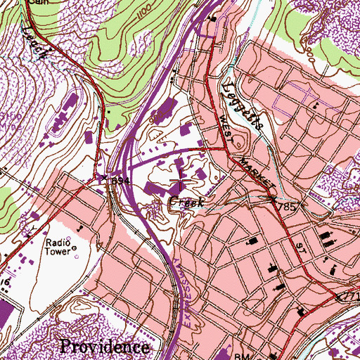 Topographic Map of Keyser Oak Shopping Center, PA