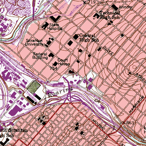 Topographic Map of Elm Park Methodist Church, PA