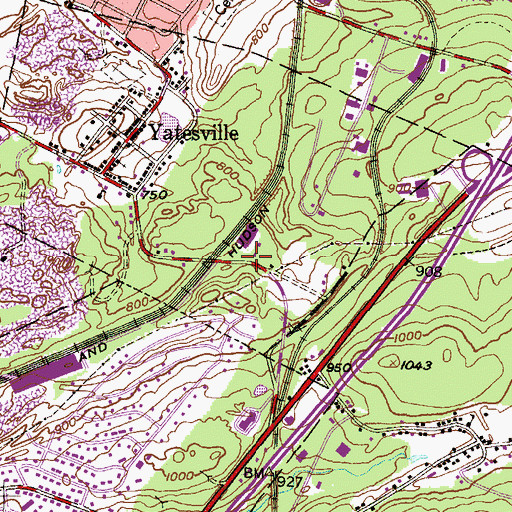 Topographic Map of Yatesville Station, PA