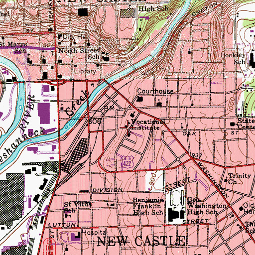 Topographic Map of Lawrence County Area Vocational Technical School, PA