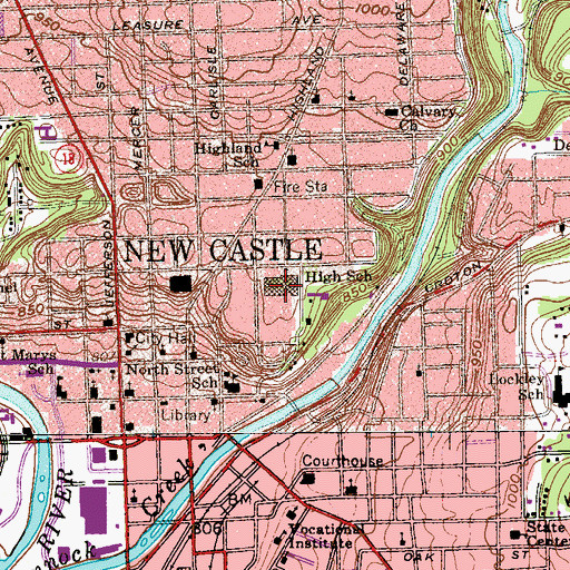Topographic Map of New Castle Senior High School, PA