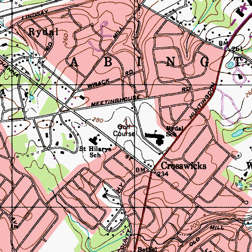 Topographic Map of Rydal County Club, PA