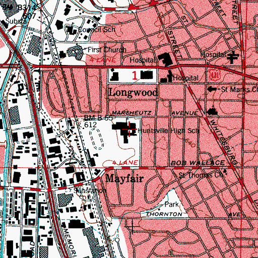 Topographic Map of Huntsville High School, AL