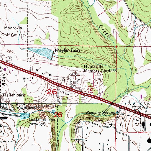 Topographic Map of Huntsville Memory Gardens, AL