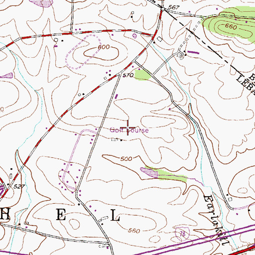 Topographic Map of Blue Mountain View Golf Course, PA