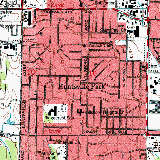 Topographic Map of Huntsville Park, AL
