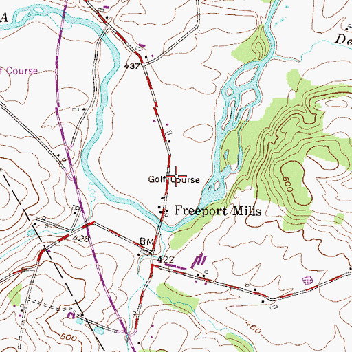 Topographic Map of Freeport Mills Golf Course, PA