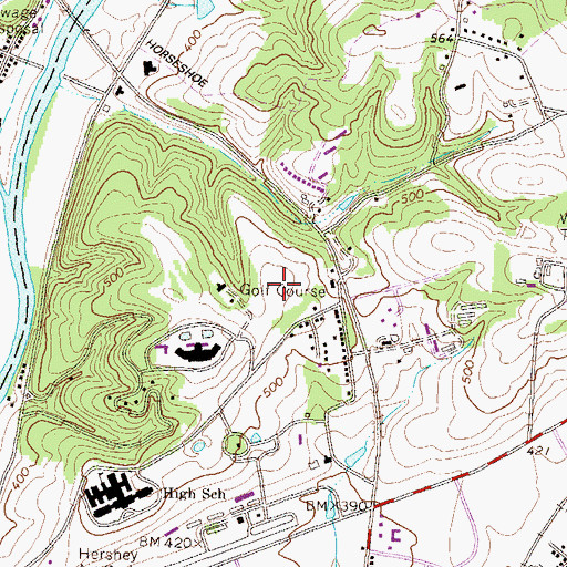 Topographic Map of Hotel Hershey Golf Course, PA