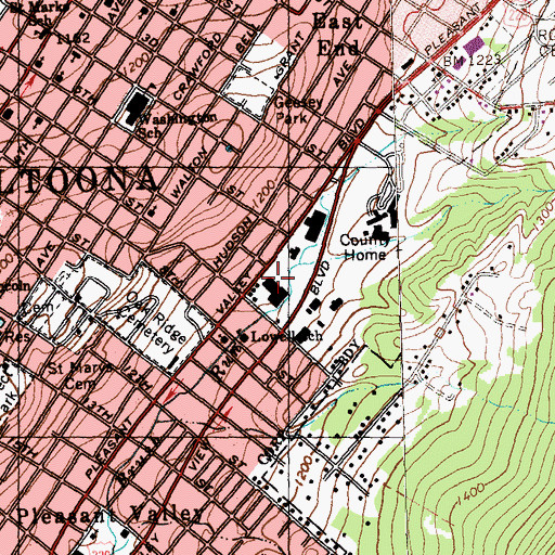 Topographic Map of Pleasant Valley Shopping Center, PA