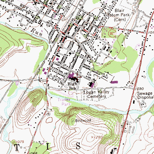Topographic Map of Bellwood Antis Junior Senior High School, PA