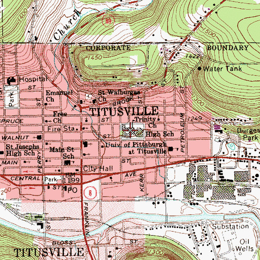 Topographic Map of Titusville Senior High School, PA