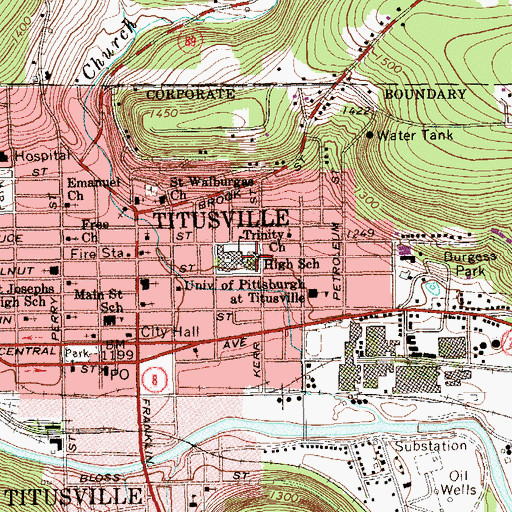 Topographic Map of Titusville Junior High School, PA