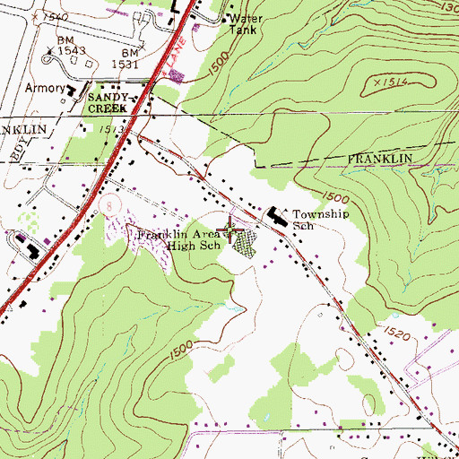 Topographic Map of Franklin Area Middle School, PA