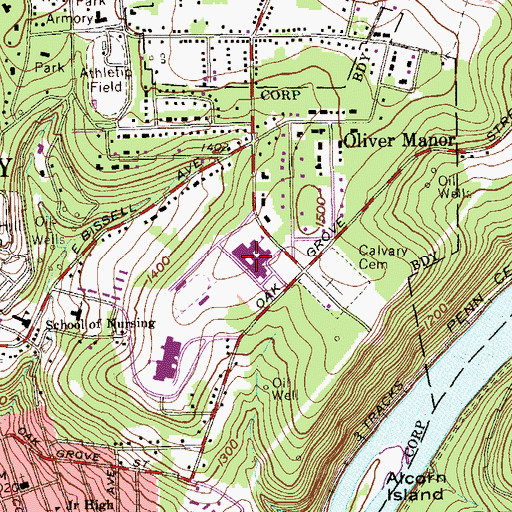 Topographic Map of Oil City Senior High School, PA