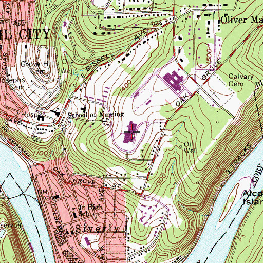 Topographic Map of Oil City Junior High School, PA