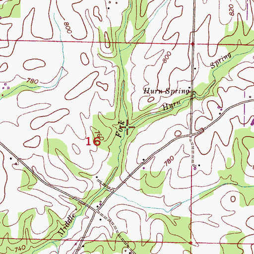 Topographic Map of Hurn Spring Branch, AL