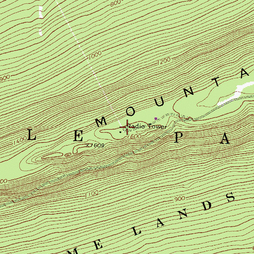 Topographic Map of Ellendale Forge Radio Tower, PA