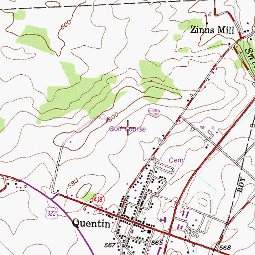 Topographic Map of Fairview Golf Course, PA