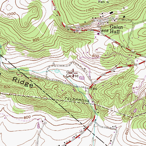 Topographic Map of Galen Hall Golf Course, PA