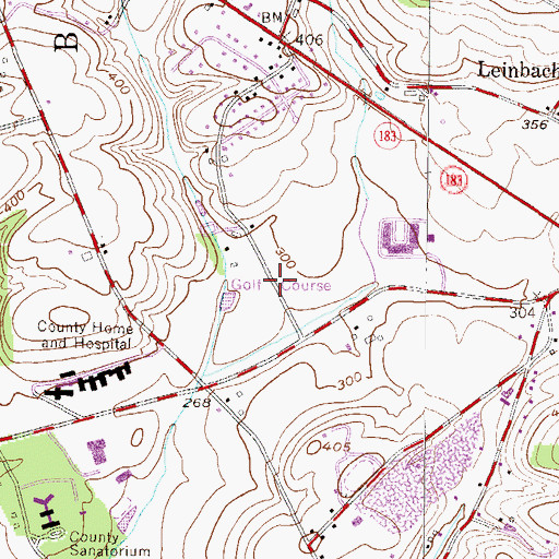 Topographic Map of Willow Hollow Golf Course, PA