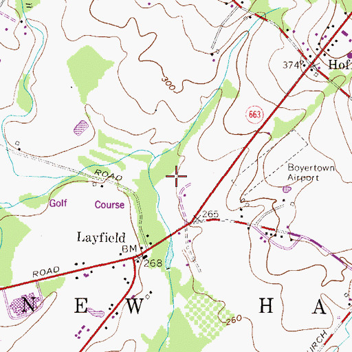 Topographic Map of Hickory Valley Golf Course, PA