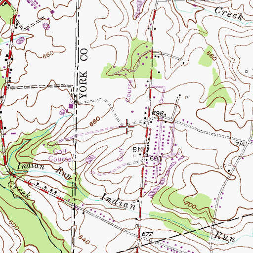 Topographic Map of South Hills Golf Course, PA