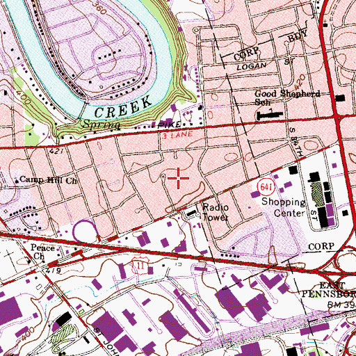 Topographic Map of Armitage Golf Course, PA