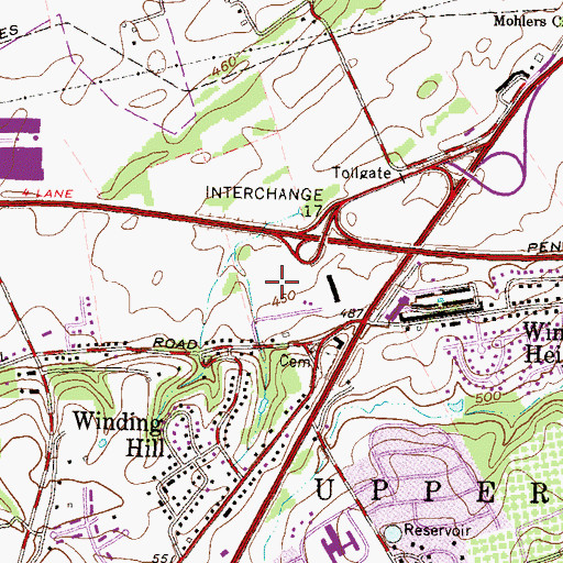 Topographic Map of Plantation Inn Golf Course, PA